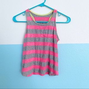 Neon Pink and Grey Striped Racerback Tank